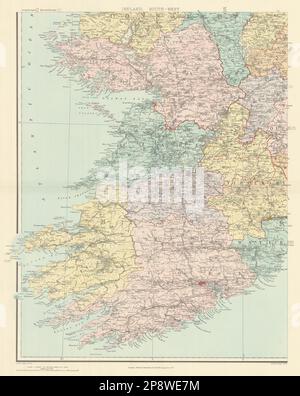 Ireland south-west Munster Kerry Limerick Cork Clare Limerick. STANFORD 1904 map Stock Photo