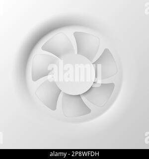White minimalistic air cooling fan neumorphism style. Air care, ventilation and conditioning background. Computer cooling fan. Vector illustration. Stock Vector