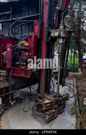 Self-propelled Mini drill rig drills soil for soil investigation. Test ...