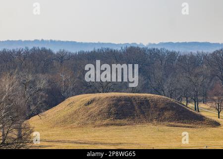 Sunny view of the Cahokia Mounds State Historic Site at Illinois Stock Photo