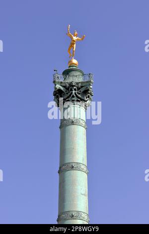 The July Column (Colonne de Juillet), a monumental column in Place de la Bastille in Paris, commemorating the Revolution of 1830. Stock Photo
