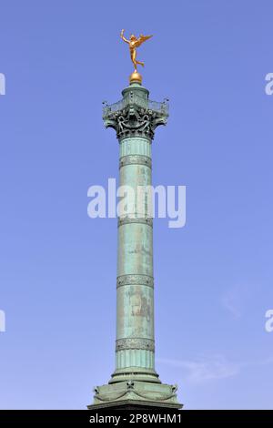 The July Column (Colonne de Juillet), a monumental column in Place de la Bastille in Paris, commemorating the Revolution of 1830. Stock Photo