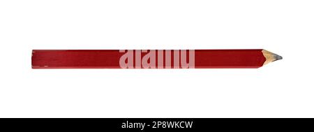 red used carpenter pencil close up, isolated on white background with clipping path Stock Photo