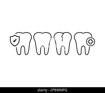Tooth icon set. Tooth editable stroke icons. Disease, care, dental treatment. Element, emblem, symbol. Dental clinic symbol. Teeth sign vector design. Stock Vector