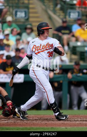 Baltimore Orioles Adley Rutschman (35) bats during a spring