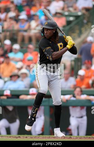 Pittsburgh Pirates Oneil Cruz (15) bats during a spring training