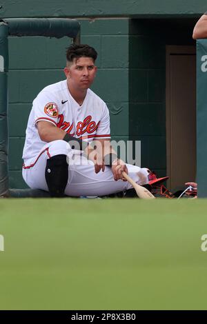 Baltimore Orioles' Ramon Urias (29) shakes hands wth Jorge Mateo