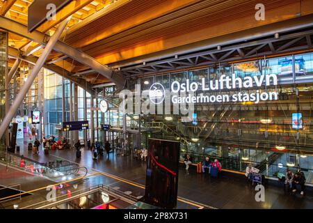 Oslo Gardermoen train station at Oslo airport (OSL) in Norway Stock Photo