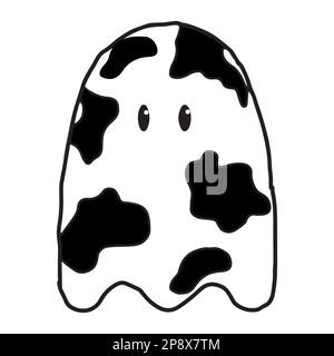 A monster cow scares everyone. For the Halloween holiday, postcards, cards, banners, stickers, posters, prints on clothes, decoration of cafes, shops. Stock Vector