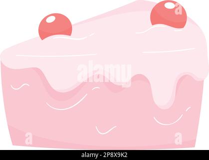 pink birthday cake portion with cherries Stock Vector