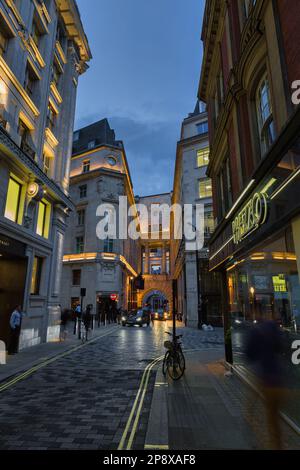 London, UK - June 06, 2016: Air Street in London at night. London is the capital and largest city of England and the UK, with a population of just und Stock Photo