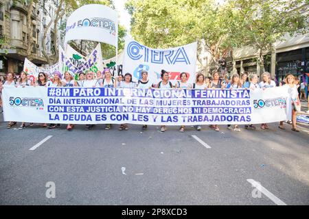Buenos Aires, Argentina; March 8 2023: International feminist strike. International Working Women Day. With this justice there are no rights or democr Stock Photo