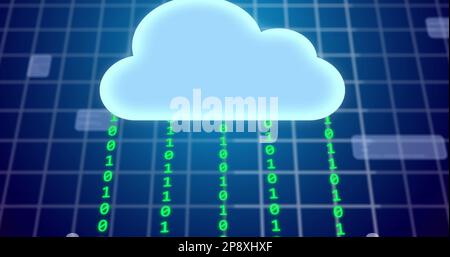 Composition of digital blue cloud and binary coding over grid. Global cloud computing, digital interface and data processing concept digitally generat Stock Photo