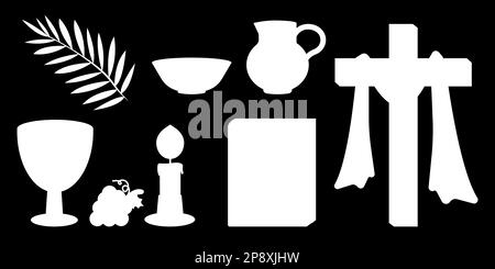 Set of white silhouettes on black background for the Holiday Holi Week for your designs. Vector illustration Stock Vector