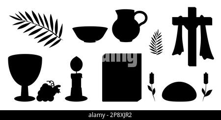 Set of black silhouettes for the Holiday Holy Week for your designs. Vector illustration Stock Vector