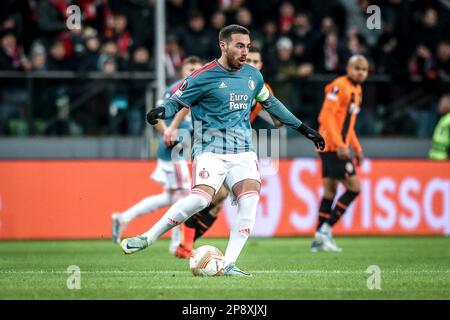 Warsaw, Poland. 09th Mar, 2023. Orkun Kokcu during the UEFA Europa League round of 16 leg one match between Shakhtar Donetsk and Feyenoord on March 9, 2023 in Warsaw, Poland. (Photo by PressFocus/SIPA USA) Credit: Sipa USA/Alamy Live News Stock Photo