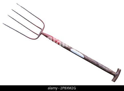 A Vintage Rustic Pitchfork Isolated On A White Background Stock Photo
