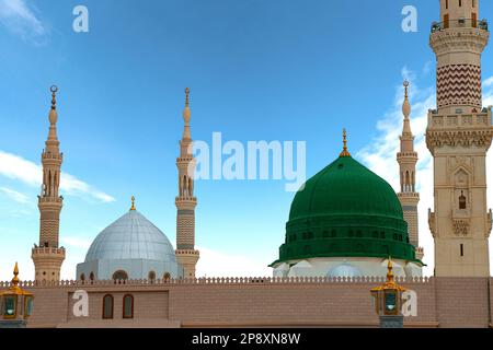 Medina , Saudi Arabia - 11 May 2017 :  Green Dome Close up -  Prophet Mohammed Mosque , Al Masjid an Nabawi Stock Photo