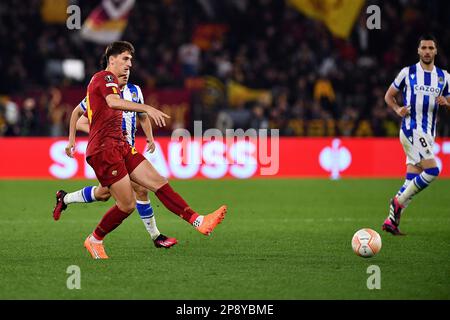 Rome, Italy. 09th Mar, 2023. Marash Kumbulla of AS Roma during the UEFA Europe League match between AS Roma and Real Sociedad at Stadio Olimpico on March 9, 2023 in Rome, Italy. (Photo by Gennaro Masi/Pacific Press) Credit: Pacific Press Media Production Corp./Alamy Live News Stock Photo