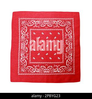 Red bandana with paisley pattern isolated on white, top view Stock Photo