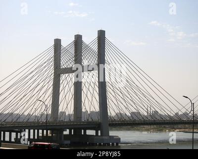 Cairo, Egypt, March 9 2023: The Rod El Farag Axis Tahya Misr Masr Bridge, the world's widest cable-stayed bridge according to the Guinness World Recor Stock Photo