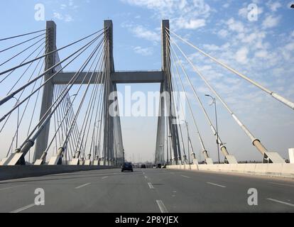 Cairo, Egypt, March 9 2023: The Rod El Farag Axis Tahya Misr Masr Bridge, the world's widest cable-stayed bridge according to the Guinness World Recor Stock Photo