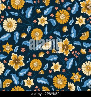 Indian Chintz Jacobean Flowers Vector Seamless Pattern Stock Vector