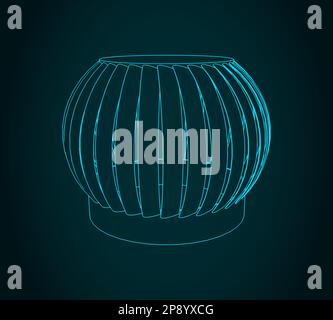 Stylized vector illustration of rooftop wind turbine air ventilator Stock Vector