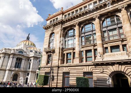 Mexico City,Banco de Mexico Central Bank headquarters,Eclecticism eclectic architectural style,ionic columns,Palacio de Bellas Artes Palace of Fine Ar Stock Photo