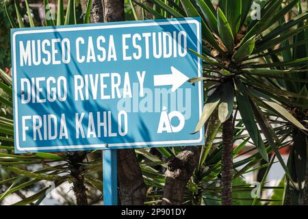 Mexico City,San Angel Museo Casa Estudio Diego Rivera y Frida Kahlo,House Studio Museum,sign signs information,promoting promotion, Stock Photo