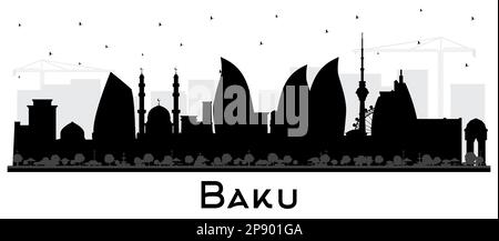 Baku Azerbaijan City Skyline Silhouette with Black Buildings Isolated on White. Vector Illustration. Baku Cityscape with Landmarks. Stock Vector