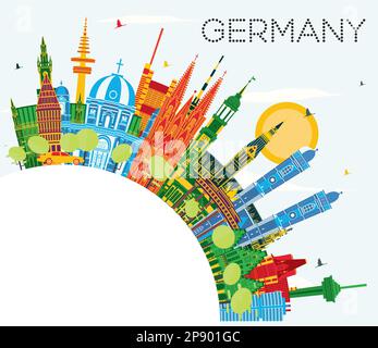 Munich Germany Skyline with Color Buildings and Blue Sky. Vector ...