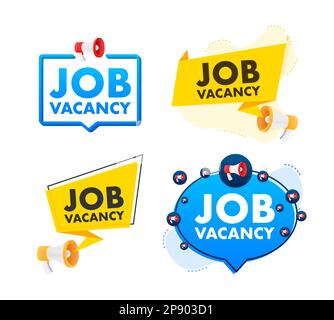 Megaphone label set with text Job vacancy. Megaphone in hand promotion banner. Marketing and advertising Stock Vector