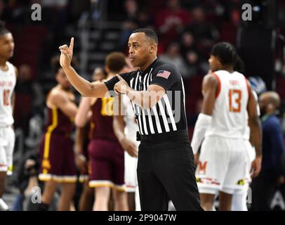 Chicago, Illinois, USA. 09th Mar, 2023. Official makes a call during the second round of the NCAA Big Ten Conference Men's Basketball Tournament game at United Center in Chicago, Illinois. Dean Reid/CSM/Alamy Live News Stock Photo