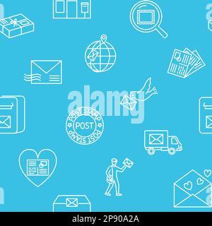 Post and sending mail seamless pattern in line style. Vector illustration. Stock Vector
