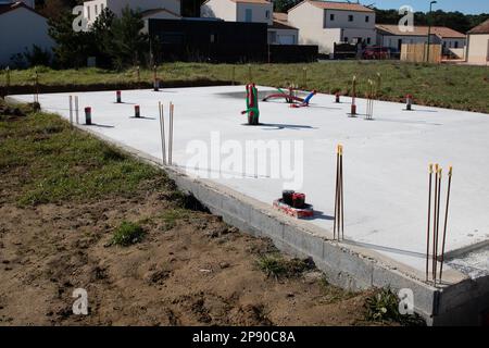 concrete gray slab of house being built new modern home concept Stock Photo