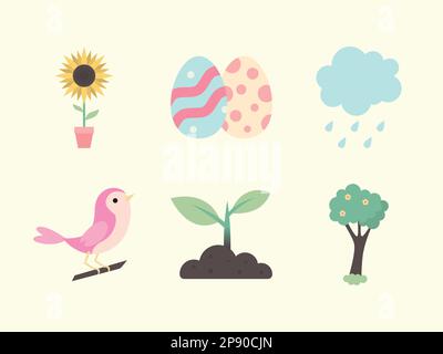 Flat Elements of Spring Season Vector Illustration. Stock Vector