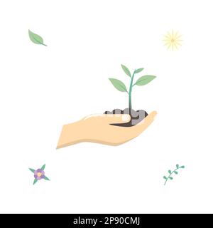 Flat Illustration of Planting on Hand Vector Illustration Design. Stock Vector
