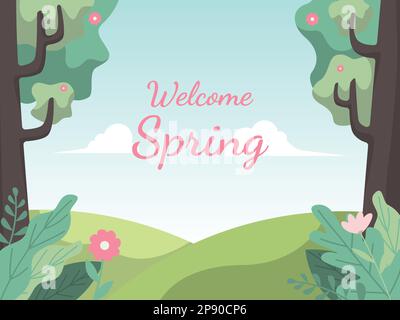 Flat design illustration of the park welcomes spring season - Spring Season Flat design vector illustration. Stock Vector