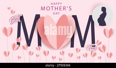 Happy mother's day vector illustration background with text. Happy mothers day decorative background in paper cut style. Stock Vector