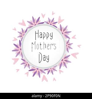 Happy mother's day typography vector illustration with flowers and hearts isolated on white background. Stock Vector