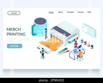 Merch printing vector website landing page design template Stock Vector
