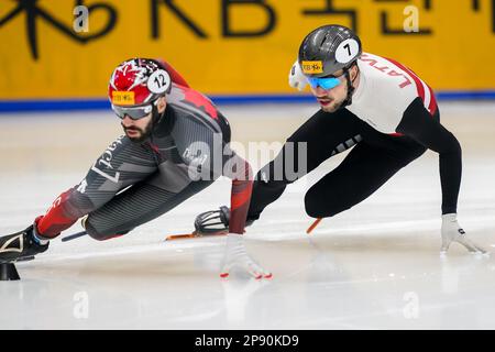 SEOUL, KOREA - MARCH 10: Roberts Kruzbergs of Latvia competing on the Men's 1500m during the ISU World Short Track Speed Skating Championships at Mokdong Ice Rink on March 10, 2023 in Seoul, Korea (Photo by Andre Weening/Orange Pictures) Stock Photo