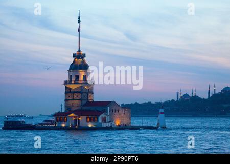 Istanbul, Turkey - May 12 2019: The Maiden's Tower, also known as Leander's Tower since the medieval Byzantine period, is a tower lying on a small isl Stock Photo