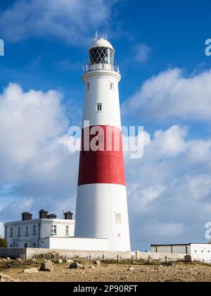 Portland Bill Lighthouse on the Jurassic Coast in Dorset. Stock Photo