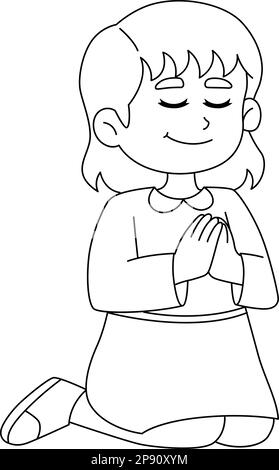 Christian Girl Praying Coloring Page for Kids Stock Vector Image & Art ...