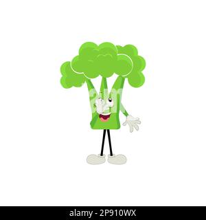 Broccoli mascot cartoon in vector. Cute happy smiling broccoli vegetable set collection. Vector flat cartoon character illustration icon design. Stock Vector
