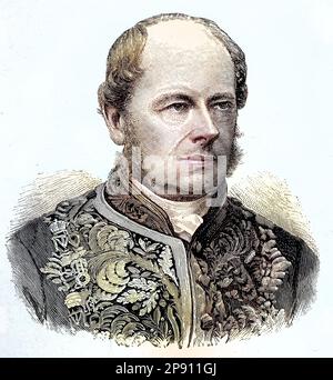 Graf Friedrich Ferdinand von Beust, Friedrich Ferdinand Graf von Beust, 1809 - 1886, war ein deutscher und österreichischer Staatsmann. Als Gegner Bismarcks versuchte er, eine gemeinsame Politik der deutschen Mittelstaaten zwischen Österreich und Preußen zu vereinbaren, Situation aus der Zeit des Deutsch-Französischen Krieges, 1870-1871, Historisch, digital restaurierte Reproduktion von einer Vorlage aus dem 19. Jahrhundert Stock Photo