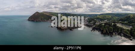 Combe Martin Bay, North Devon Drone Aerial Panoramic Photo Stock Photo