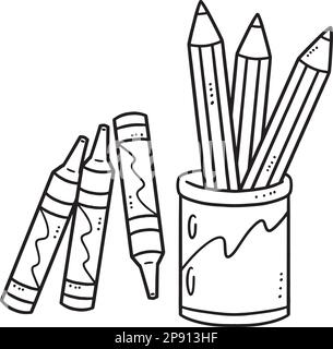Premium Vector  Pencil and crayons isolated coloring page for kids